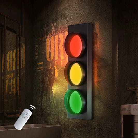 Traffic Light Wall Lamp LED with Remote Control 3-Color Adjustable Signal Lamps Bar Living Room Restaurant Decoration Llighting