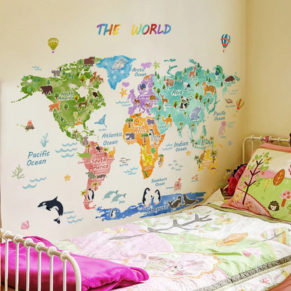 The World Animal Distribution Decorative Map for Bedroom Children's Room Livingroom Playroom and Kindergarten Decoration Sticker