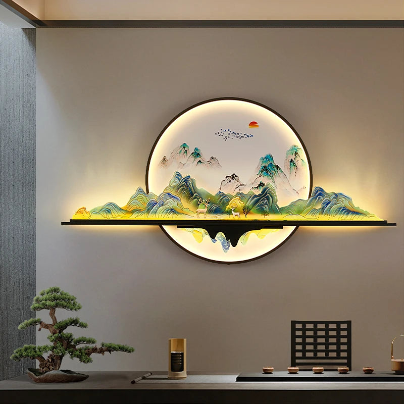 OUFULA Modern Picture Wall Light LED Chinese Creative Landscape Mural Lamp For Home Living Room Study Bedroom Decor