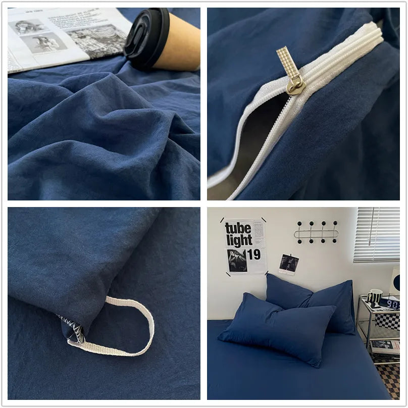 1pc Blue Duvet Cover 150x200 이불커버세트 Washed Cotton Quilt Cover Queen Size Bed Linen for Girls Boys Room (Pillowcase Need Order)