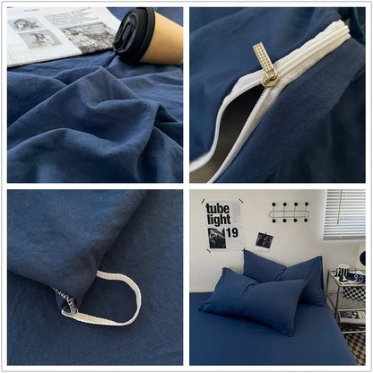 1pc Blue Duvet Cover 150x200 이불커버세트 Washed Cotton Quilt Cover Queen Size Bed Linen for Girls Boys Room (Pillowcase Need Order)