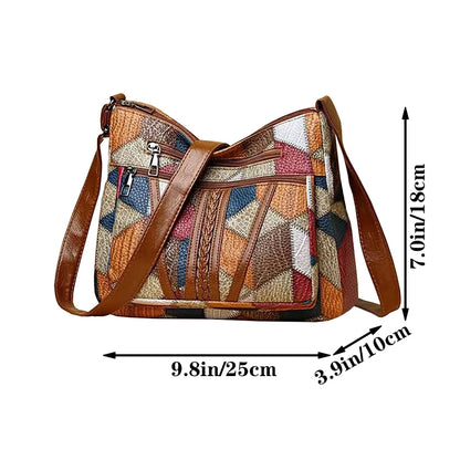 Lady's mother bag with geometric pattern design, suitable for traveling and shopping. Made of PU material.