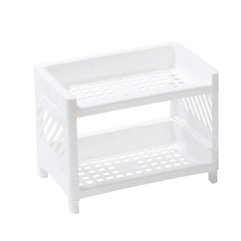 Minimalist Desktop Double-Layer Storage Rack Household Plastic Bathroom Small Stationery Organizing Pure White Multifunctional