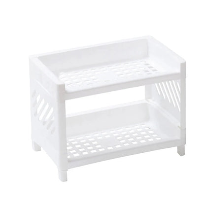 Minimalist Desktop Double-Layer Storage Rack Household Plastic Bathroom Small Stationery Organizing Pure White Multifunctional