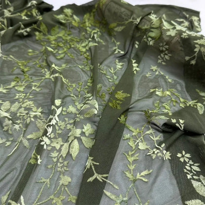 1Yard Dark Green Flocking Mesh Fabric Retro Jacquard Brocade Burnout Fabrics Tulle Lace Fabric for Sewing Dress Cheongsam