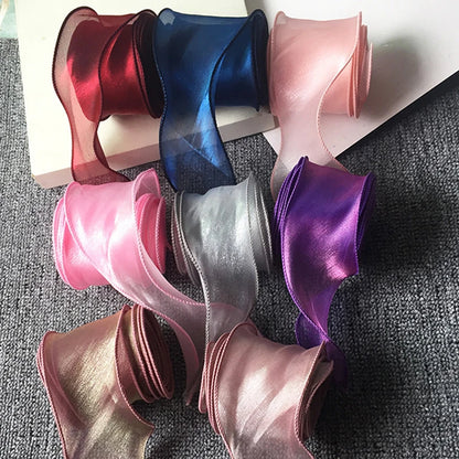 5m 55 mm en queue de poisson Ribbon Organza pour les cheveux bricolage Ornement Bouquet Bouquet Emballage Vale de soie Ribbons Organza Tissu en dentelle