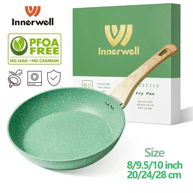 Innerwell Home Kitchen 8/9,5/11 tommer Nonstick Frying Pan Skillepige ægpotte Ikke giftigt sundt stenkogegrej kompatible alle komfurer