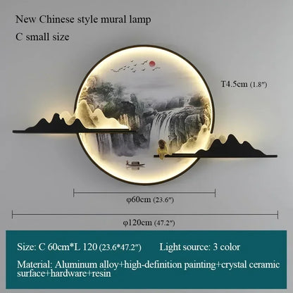 OUTELA Modern Wall Picture Light LED Chinese Creative Circular Landscape Mural Sconce Lamp For Home Living Bedroom Study
