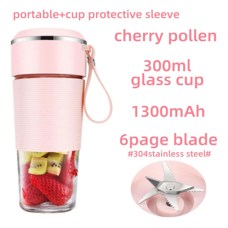 Bærbar juicer USB genopladelig trådløs mini smoothie blender mixer frugtsaftproducent elektrisk juicer maskine glas cup