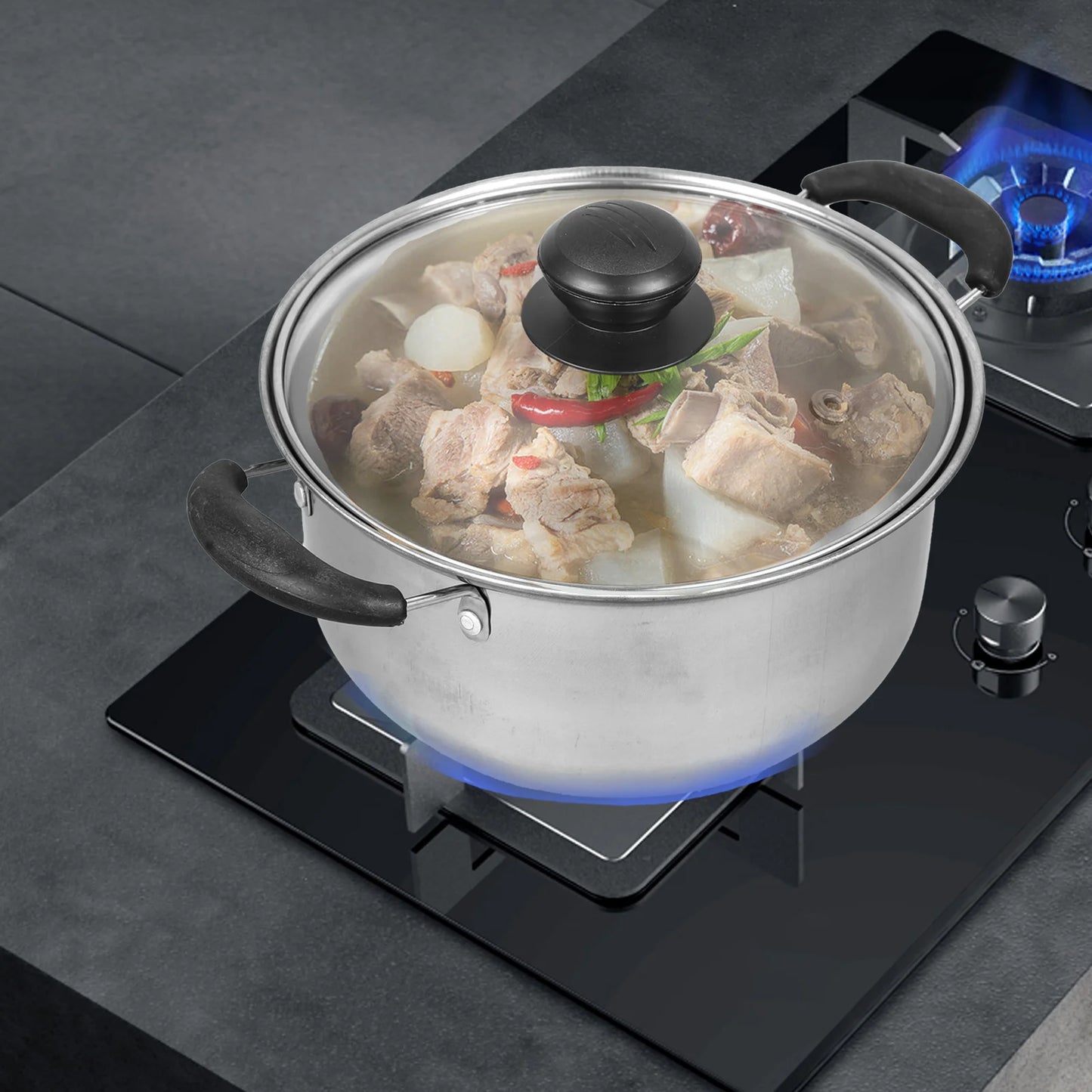 Pot Soup Cooking Stainless Steel Stock Lid Pan Pasta Kitchen Milk Cookware Saucepan Noodle Stew Noodles Stockpot Boiling Hot