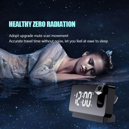 180 ° ARM Projection Digital Alarm Clock Temperatur Fugtighed Nattilstand Snooze Bordur 12/24 timer USB Projector LED -ur