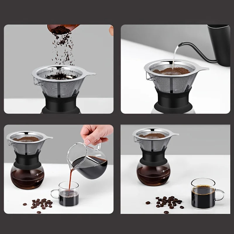 304 Stainless Steel Coffee Funnel Fine Mesh Double Layer Coffee Accessories Reusable Conical Coffee Filter Practical and Durable