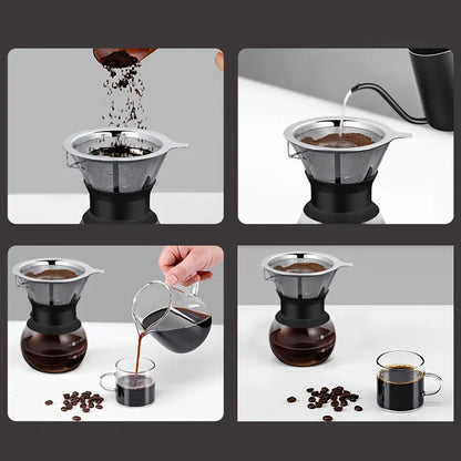 304 Stainless Steel Coffee Funnel Fine Mesh Double Layer Coffee Accessories Reusable Conical Coffee Filter Practical and Durable