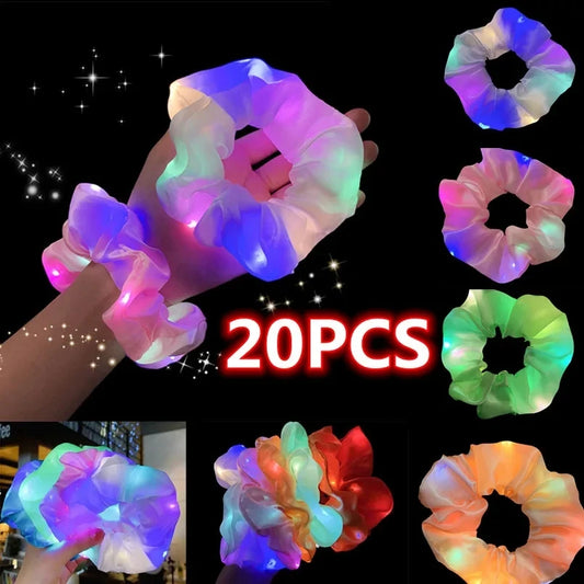 20 PCs/lote luminoso scrunchies luminosos bandeira de cabana lençol de cabeceira de cabelos elásticos de cetim de cetim acessórios de cabelo para festa