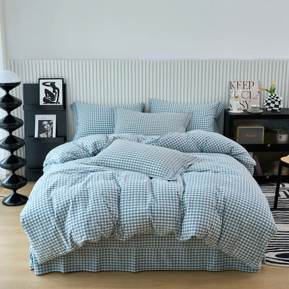 Pure Cotton Japanese Style Duvet Cover With Plaid Print  King Four Seasons Universal Bedding Cover Comfortable and Skin-friendly