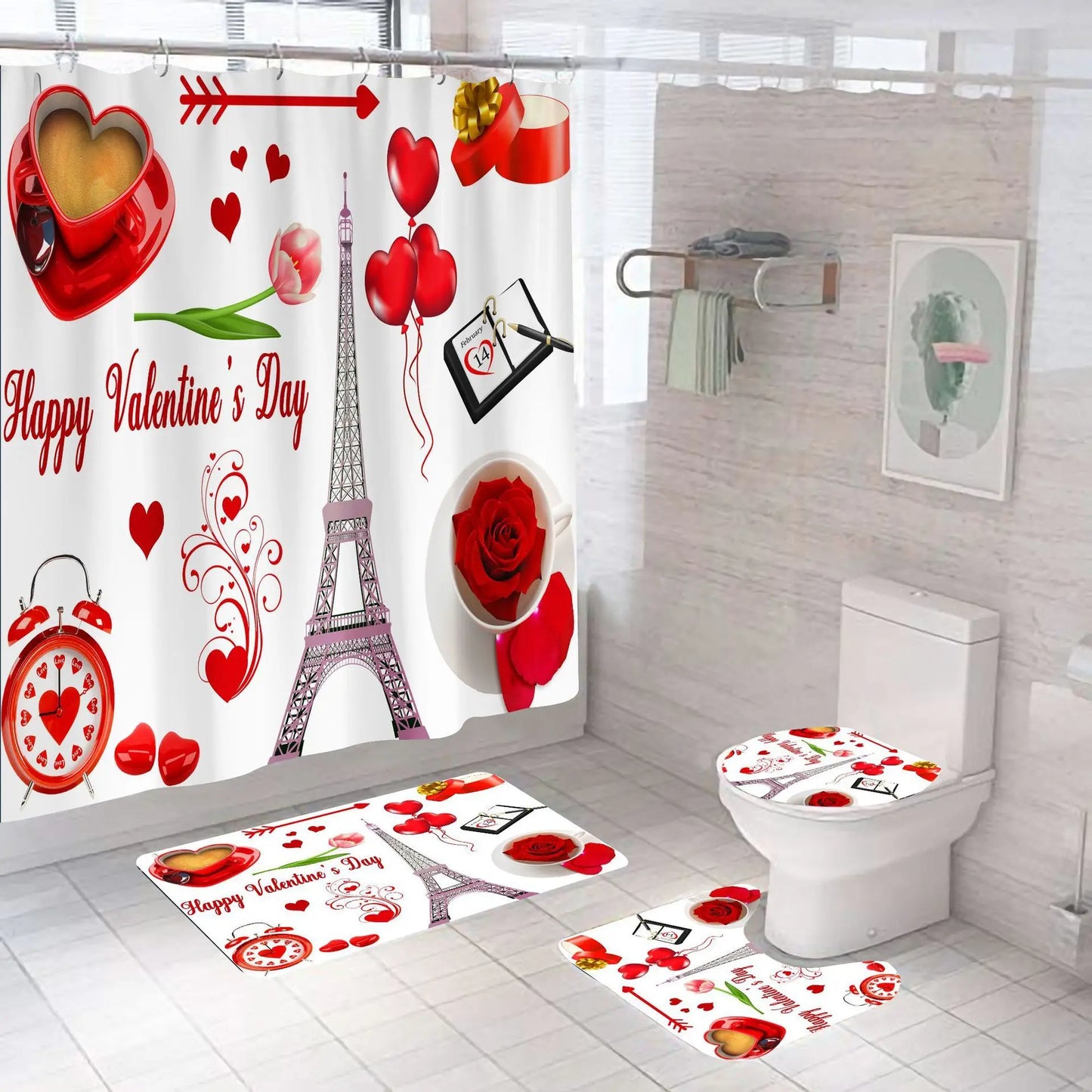3D Digital Printing Flowers Shower Curtain Waterproof Polyester Bathroom Curtains Colorful Shower Curtain Set Bath Mats Rugs