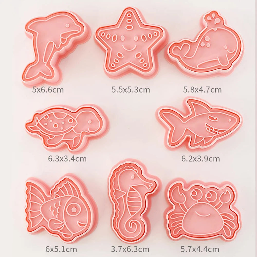 8Pcs Sea Animals Cookie Cutters Mermaid Party Baking Cookie Stamp Fish Whale Turtle Shape Biscuit Mold Kitchen Bakeware Tools