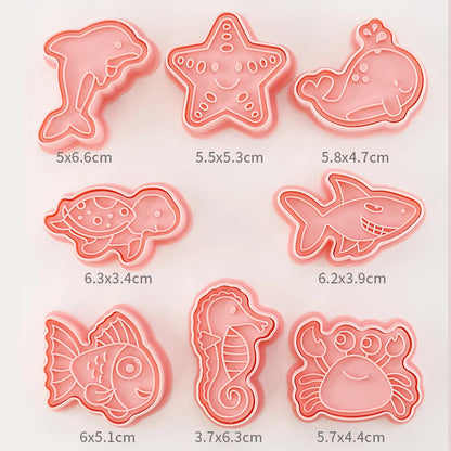 8Pcs Sea Animals Cookie Cutters Mermaid Party Baking Cookie Stamp Fish Whale Turtle Shape Biscuit Mold Kitchen Bakeware Tools