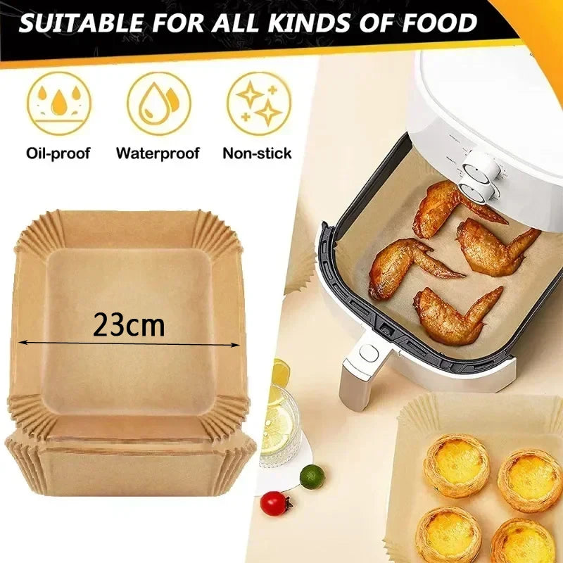 Air Fryer 50/100pcs Bakeware Disposible Paper Tray Non-Stick Mat Oil-Proof Liner Non-Stick Mat For Kitchen Oven Bakepapir