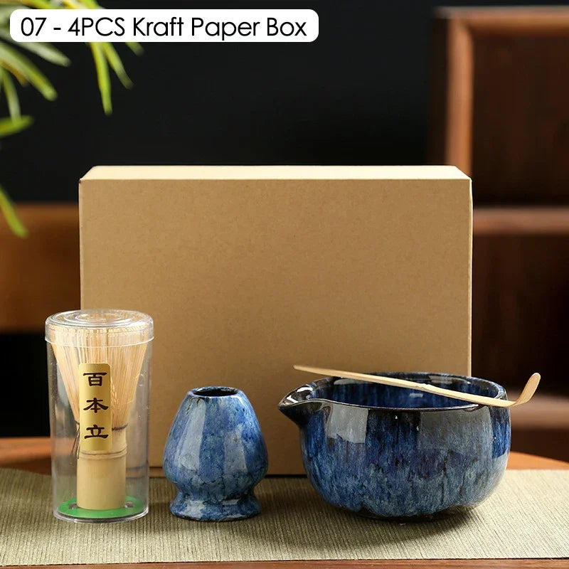 4PCS/6PCS Japanese Ceramic Matcha Teaset Safe Bamboo Brush Teaspoon Whisk Holder for Matcha Lover DIY Tea-Making Tools