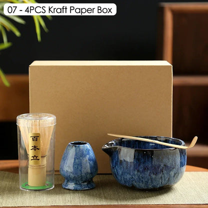 4PCS/6PCS Japanese Ceramic Matcha Teaset Safe Bamboo Brush Teaspoon Whisk Holder for Matcha Lover DIY Tea-Making Tools