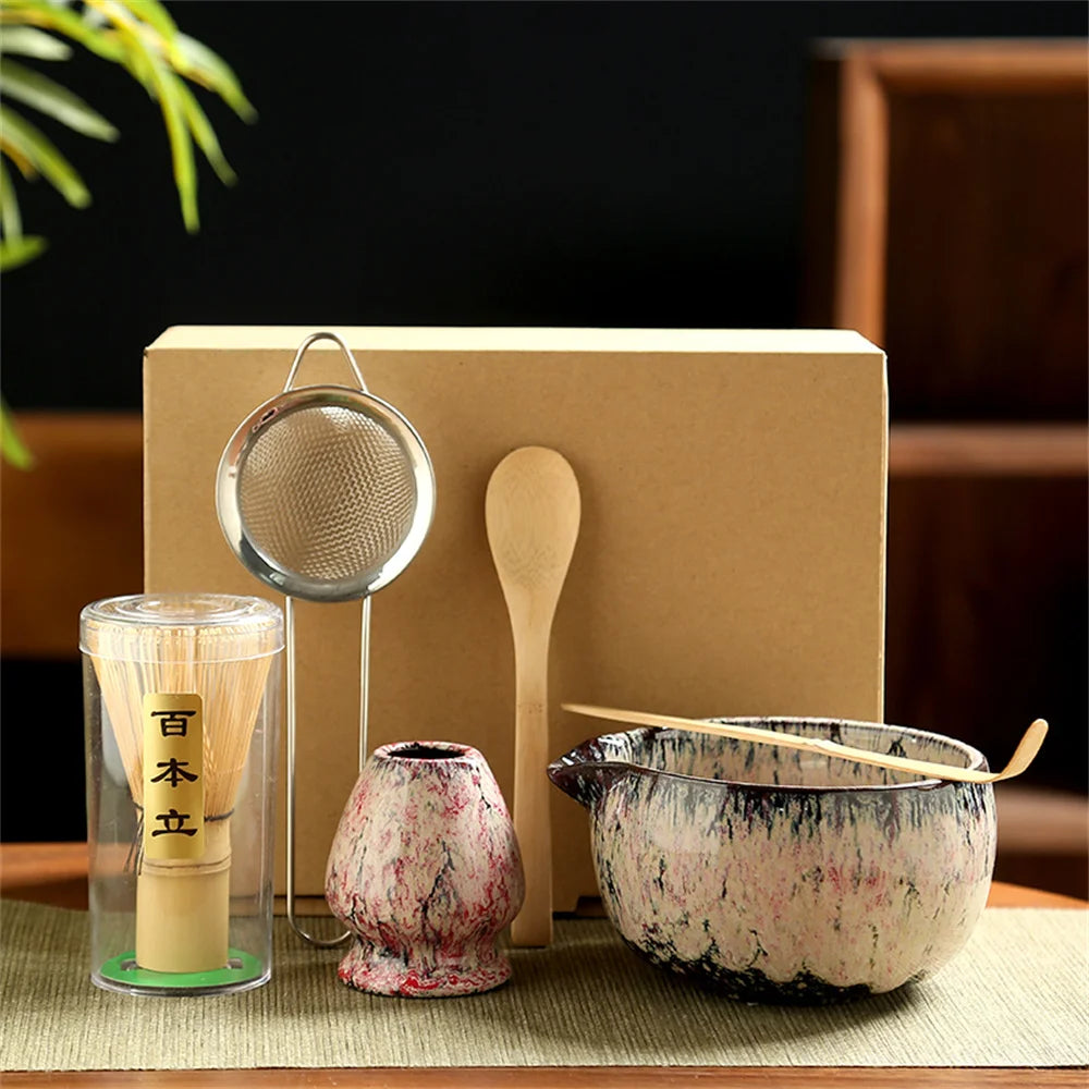 6pcs/Set Japanese Matcha Tea Set iced matcha Kit Bamboo Whisk Teaspoon Tea Sets Matcha Bowl Matcha Whisk Holder Tea-Making Tools