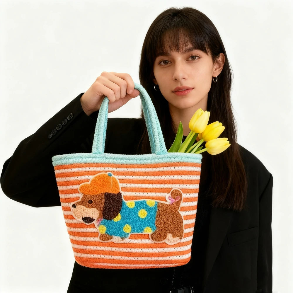 Bucket Bag Tote Woman Large Capacity Cotton Rope Woven Dog Basket Bags Woven Shoulder and Handbags Trendy Color Versatile Ladies