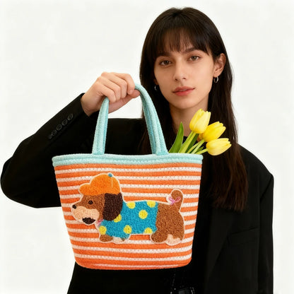 Bucket Bag Tote Woman Large Capacity Cotton Rope Woven Dog Basket Bags Woven Shoulder and Handbags Trendy Color Versatile Ladies