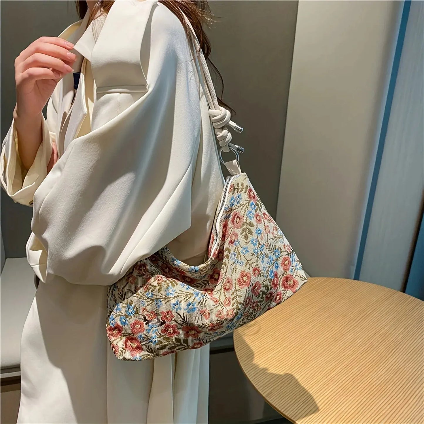 1PC Vintage Print Underarm Bag Large Capacity Fashion Women's Simple Multi-functional Canvas Shoulder Bag Casual Baguette Bag