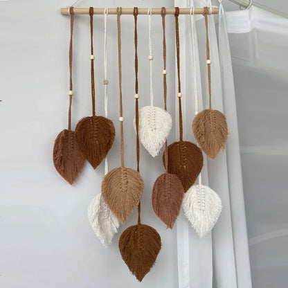 Handmade Woven Leaf Macrame Hanging Ornament Bohemian Cotton Rope Woven Walls Hanging Decoration For Bedroom Living Room Wall