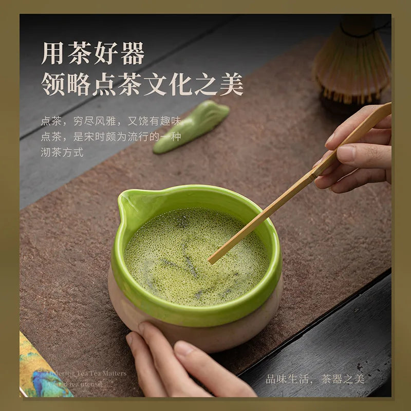2/4/8pcs Green Matcha Set Bamboo Whisk Teaspoon Ceramic Bowl Tranditional Tea Sets Home Tea-making Tools Accessories Gifts