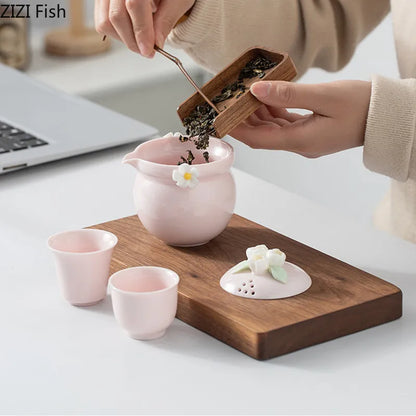 Simple Jasmine Kung Fu Tea Set Outdoor Portable Travel Tea Set Ceramic One Pot Two Cups Chinese Tea Ceremony Accessories