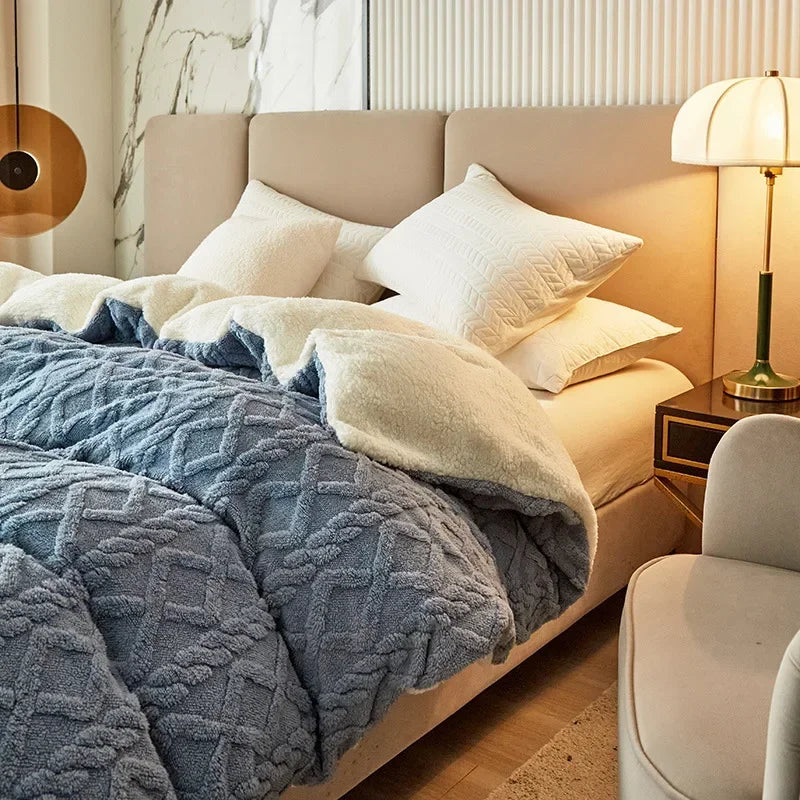 Dual Use Artificial Cashmere Duvet Cover Winter Warm Plush Quilt Cover Blanket Warmth Double-sided Fleece Comforter Covers Soft