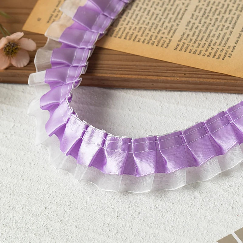 2meters High Quality 2024 Pleated Lace Ribbon Trimming For Party Dress Decorative Clothing Diy Crafts Supplies Needlework Fabric