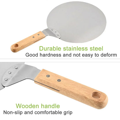 10/12inch Pizza Shovel Pastry Tools Stainless Steel Wooden Handle Peel Round Anti-scalding Pan Bakeware Maker