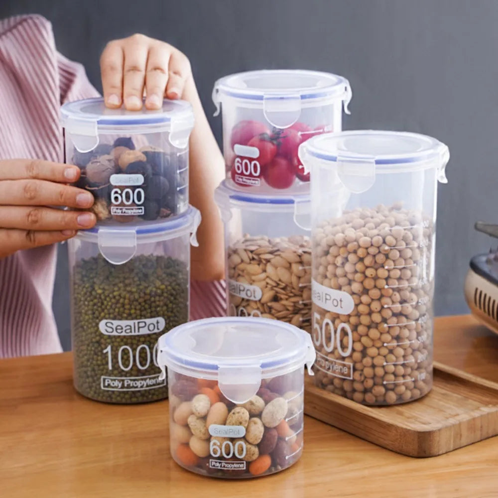 Cylindrique Transparent Food Jars scellé PP Boîtes de rangement de cuisine à l'épreuve d'humidité