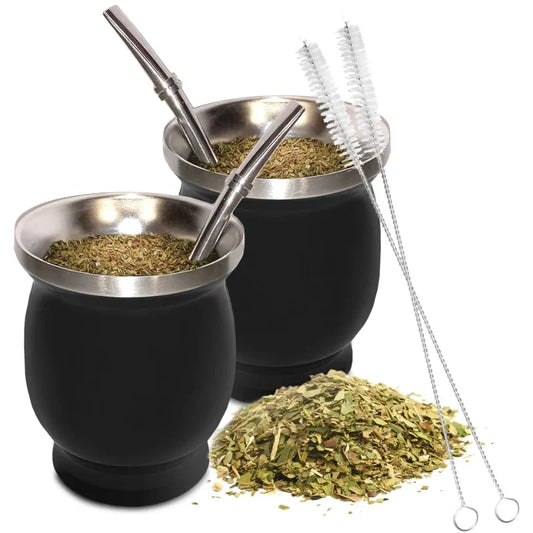 230ml yerba Mate Cup Set Stalless Stol enthält duebel Beamte Brieder Stämme-Skalding Teakware