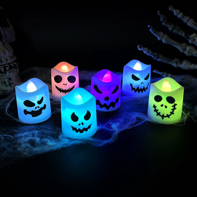 6PCS Halloween LED Ghost Pumpkin Candle Light Glowing Lamp Halloween Party Home Bar Decoration Haunted House Horror Props Props