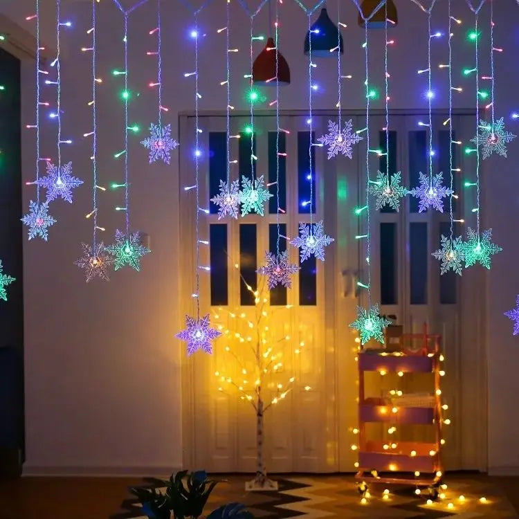 3.2m Χριστουγεννιάτικα νιφάδες χιονιού LED LED LIGHTING FLAWNING FAIRY CURTAIN LIPSE