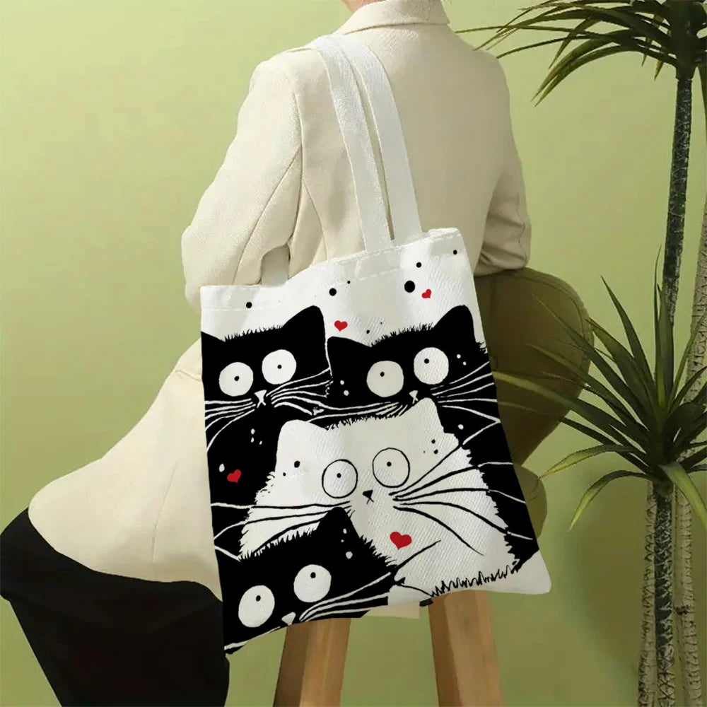 Cute Cat Shopping Grocery Reusable School Girl Gift Andeiltech Canvas Tote Bag for Women Aesthetic