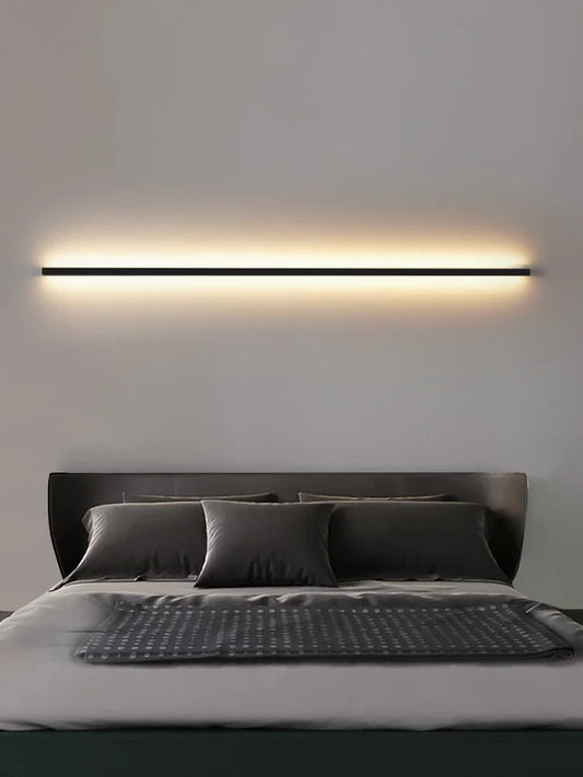 Vegglampe soverom nattelys nordisk dekorative armaturer linje minimalistisk lys lang stripe svart bakgrunn vegglys rom