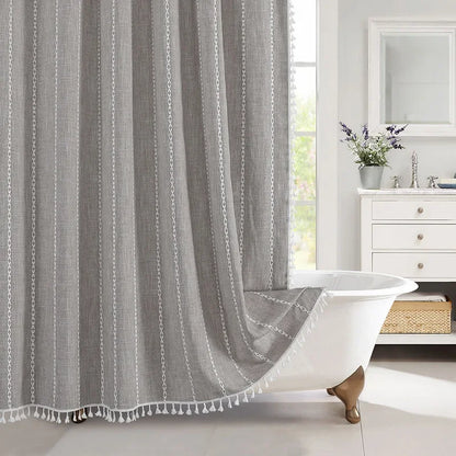 Jacquard Linen Waterproof Shower Curtain Small Fresh Plaid Pastoral Style Bathroom Mildew-proof Bathroom Curtain