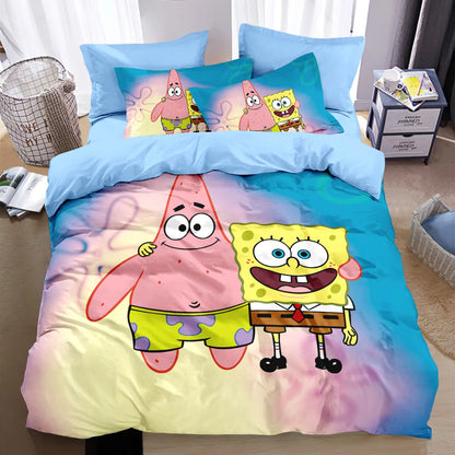 Ensemble de literie en 3D Cartoon Patricks Squidwards Couper à couette couvercle de taie d'oreiller ensemble pour enfants et adultes