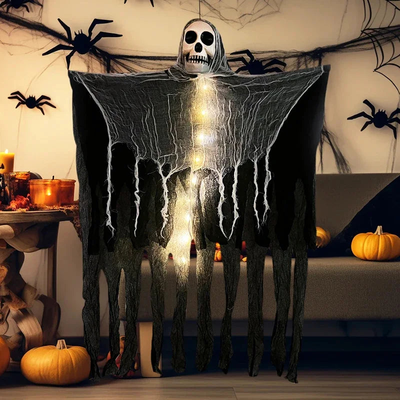 Halloween Dekoratioun Ghost mat LED Liicht Glanz Hanging Skulls Ornamenten fir Innamer Outdoor Party Dekoratiounsprand