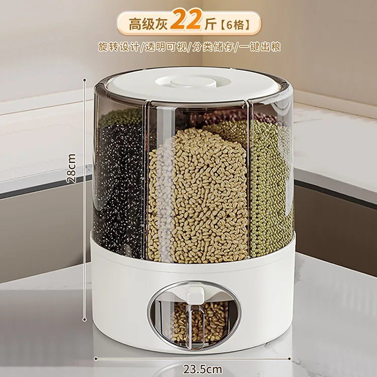 Household Food-Grade Rotating Compartment Storage Box - For Grains/Rice Bucket & Jar, Insect-Proof & Moisture-Proof