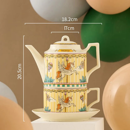 Ceramic Teaware Sets Teapot Teacup & Saucer and Spoon Carousel Pattern Stackable English Afternoon Tea Set  for Household Gifts