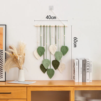 Handmade Woven Leaf Macrame Hanging Ornament Bohemian Cotton Rope Woven Walls Hanging Decoration For Bedroom Living Room Wall