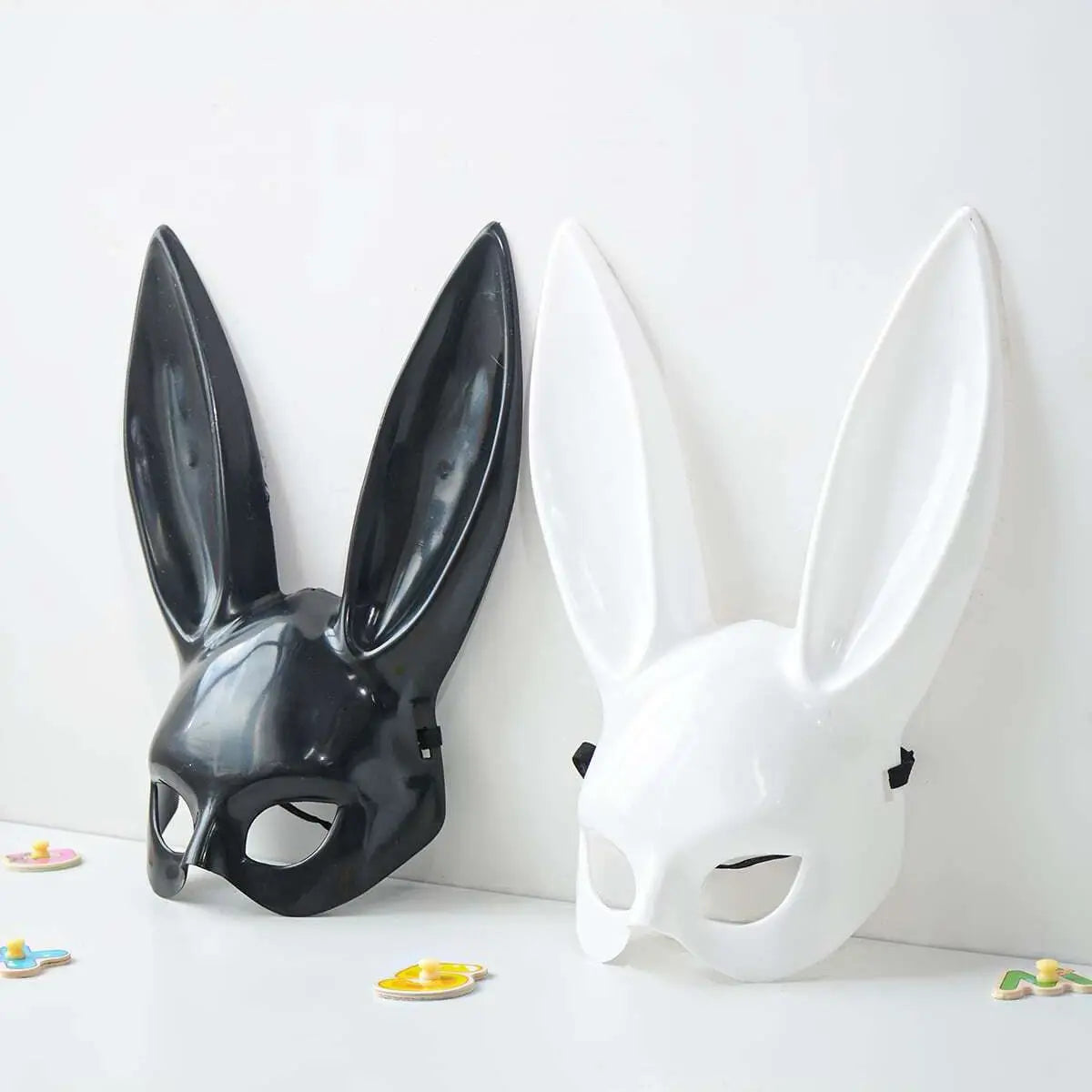 Masque de lapin noir blanc halloween fête de décoration long oreilles de lapin de lapin de lapin costume cosplay