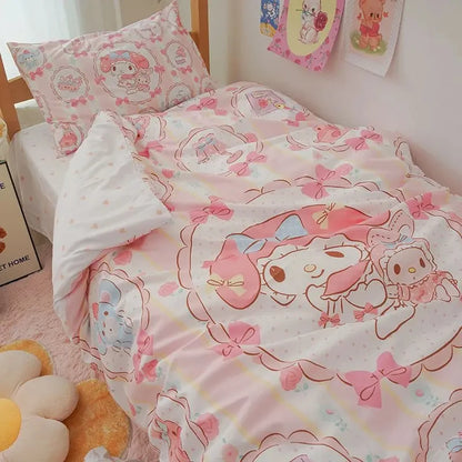 Kawaii Duvet Cover Sanrio Anime Cartoon My Melody Cinnamoroll Kuromi Cover Cover Zestaw Dziewczyna Dziewczyna