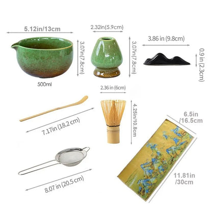 Bamboo Ceramic Japanese Matcha Tea Set Reusable Chasen Stirring Tea Sticks Matcha Spoon Matcha Whisk Set